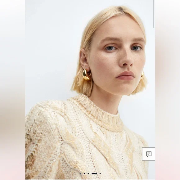 NWT Mango Gold Foil Embellished Crew Neck Cable Knit Sweater M - Picture 5 of 8